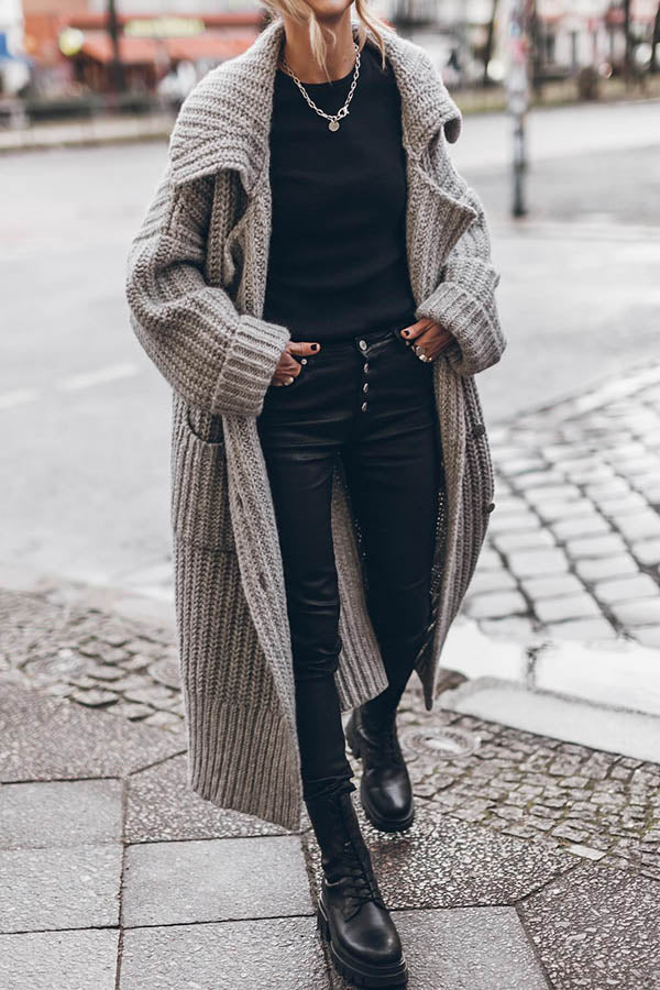 Grober Warmer Strick-Cardigan mit Knöpfen und Taschen – Lockerer Oversized-Schnitt
