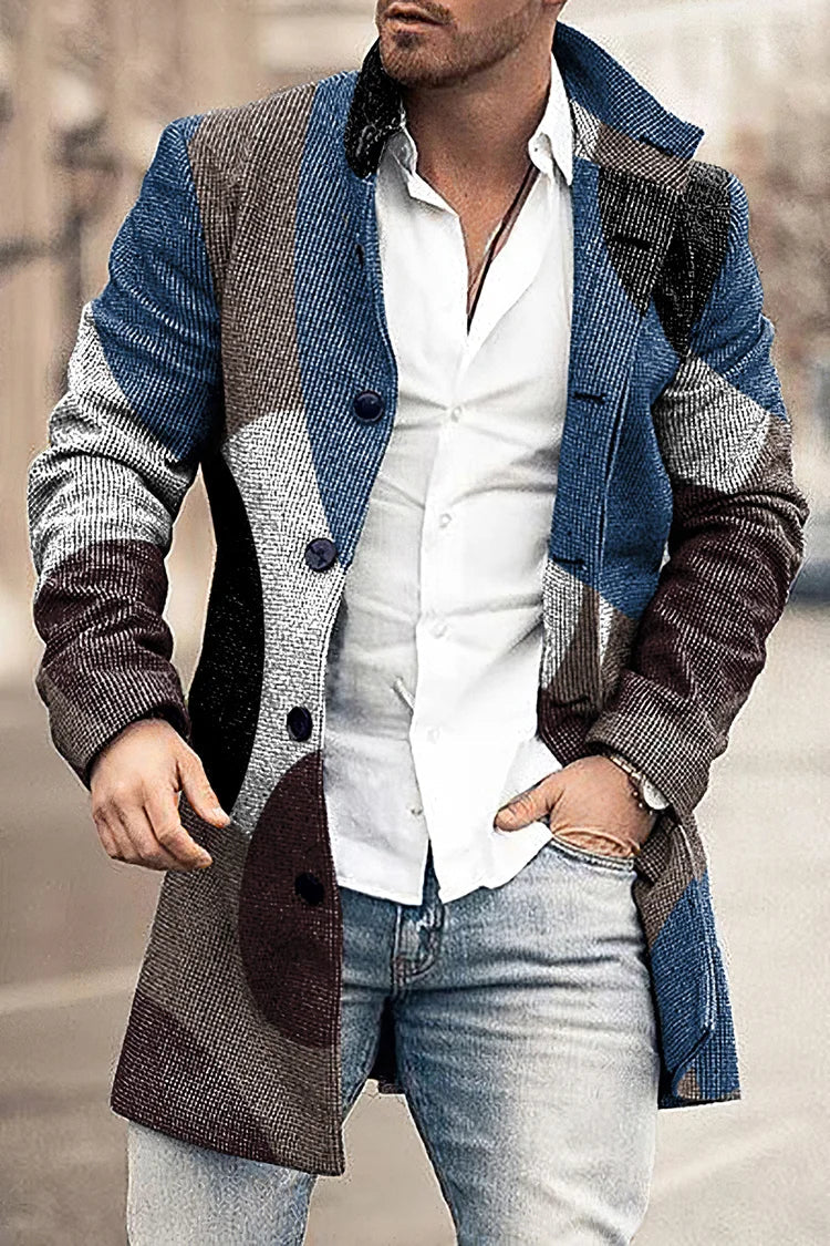 Casual Blaue Jacke mit Geometrischem Muster – Für Den Täglichen Look