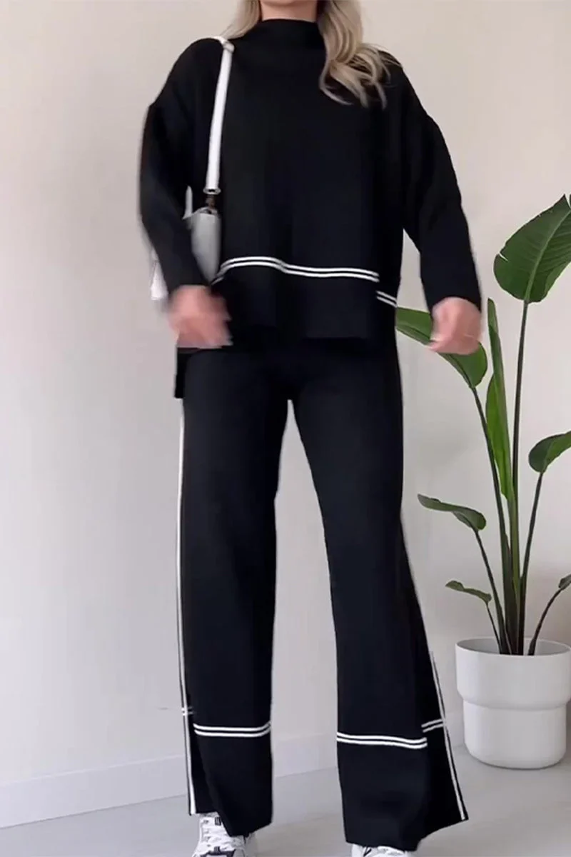Casual Patchwork Turtleneck Set für Damen mit langen Ärmeln