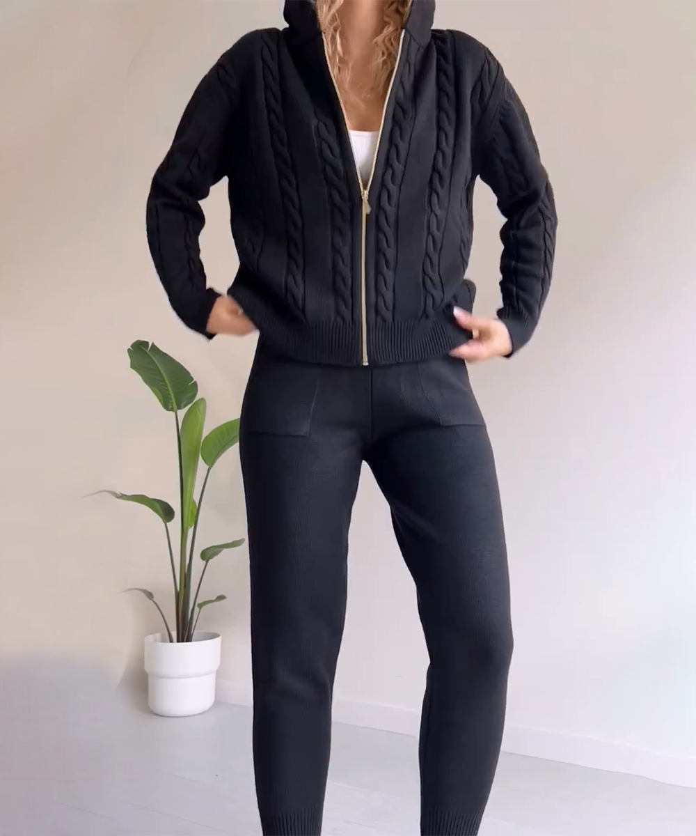 Zweiteiliges Set: Eleganter Twist-Sweater und Cardigan für stilvolle Damen