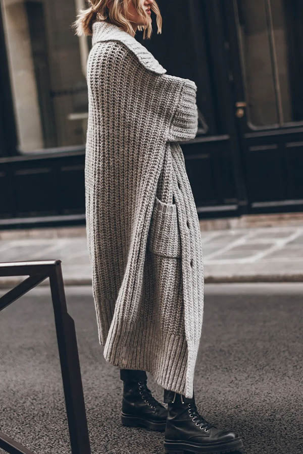 Grober Warmer Strick-Cardigan mit Knöpfen und Taschen – Lockerer Oversized-Schnitt