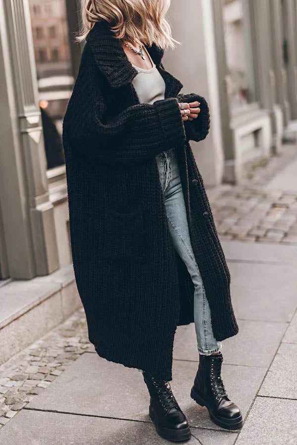 Grober Warmer Strick-Cardigan mit Knöpfen und Taschen – Lockerer Oversized-Schnitt