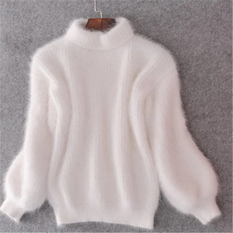 Lockerer einfarbiger Strickpullover - Vintage Angorapullover - Taylor