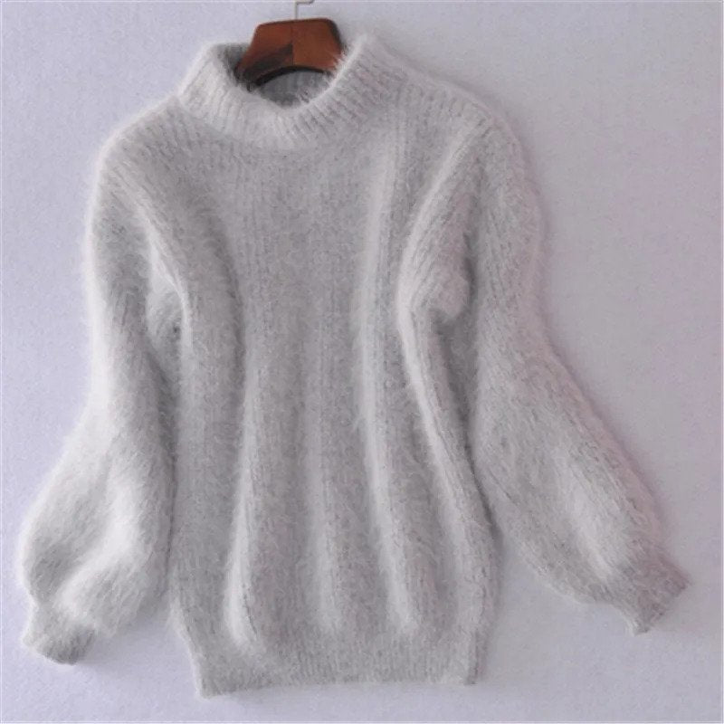 Lockerer einfarbiger Strickpullover - Vintage Angorapullover - Taylor