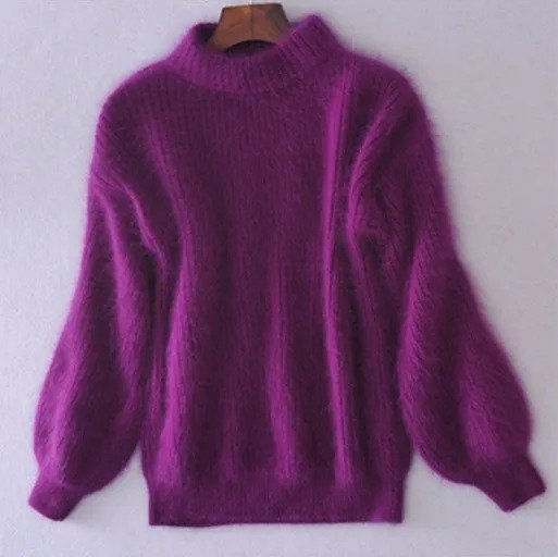 Lockerer einfarbiger Strickpullover - Vintage Angorapullover - Taylor