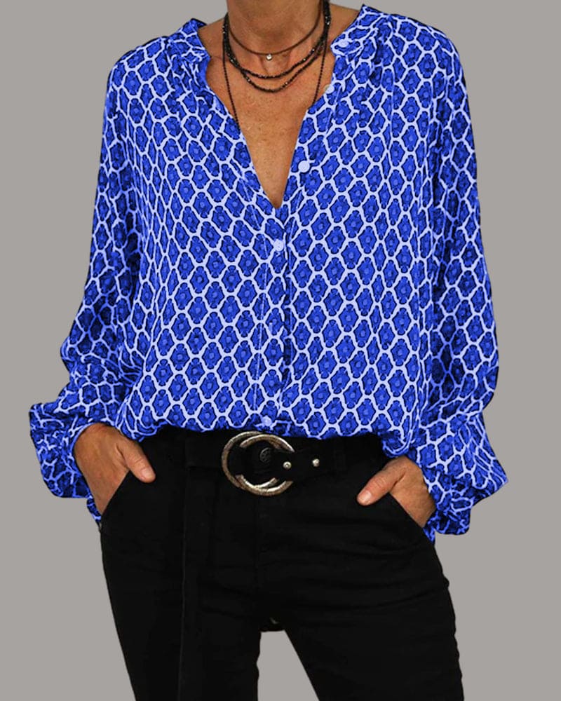 Elegante V-Ausschnitt Bluse mit modernem geometrischem Muster für jeden Anlass