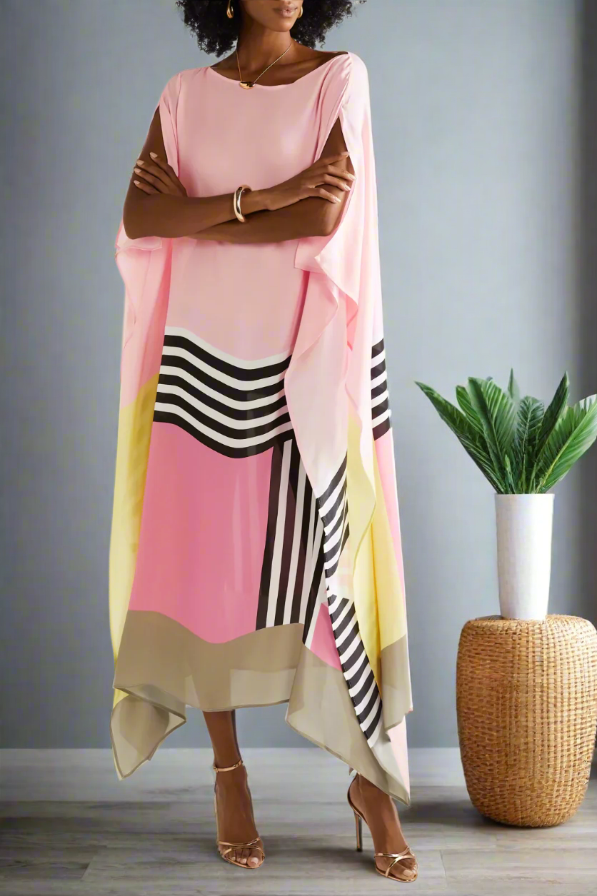 Modisches Midikleid im Fledermausdesign mit einzigartigem geometrischem Muster