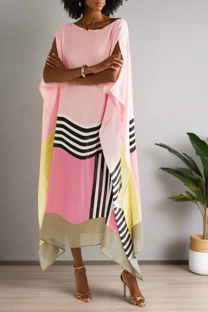 Modisches Midikleid im Fledermausdesign mit einzigartigem geometrischem Muster